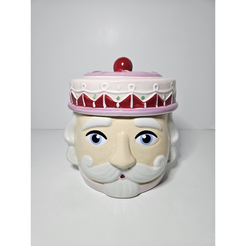 Celebrate It Pastel Pink Ceramic Nutcracker Head Cookie Jar Canister Decor 6in